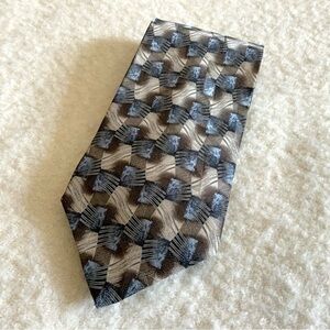 DiCapri Tie Mens 100% Silk Tan Blue Contemporary Print Career Classic